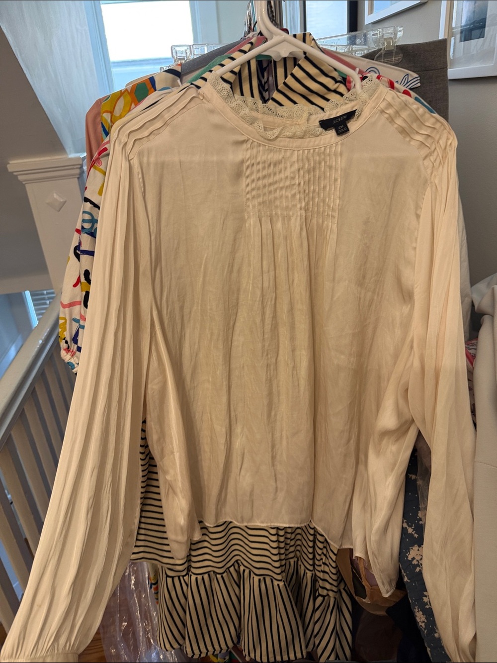 Women's J Crew Ivory Long-Sleeve Pintuck Blouse